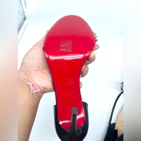 Christian Louboutin So Spike 100 Black Silver Ankle Strap Sandal Heel Pump EU 40 - Picture 10 of 13